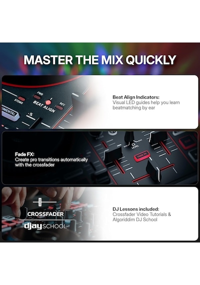 Tr Party Mix Iıı Dahili Işıklı Bluetooth Dj Controller 2 Deck, 16 Pad, Stems Kontrolü, Beat Assist, Smart Fader,