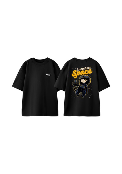 Thewert I Need My Space Cat Tasarım Sırt Baskılı Pamuk Siyah Oversize T-shirt