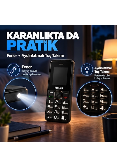 Philips Xenium E6105 4G Tuşlu Cep Telefonu Çift SIM Kartlı 1000 mAh Type-C Bluetooth FM Radyo