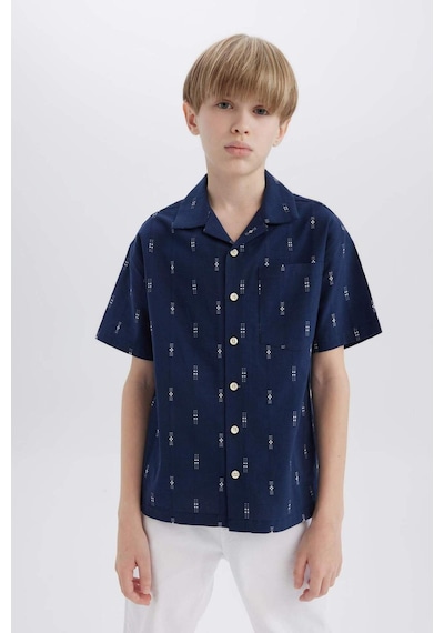 DeFacto Erkek Çocuk Oversize Geniş Kalıp Polo Yaka Brode Kısa Kollu Gömlek D8339A825SMNV248
