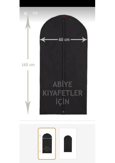ABİYE ELBİSE KILIFI FERMUARLI GAMBOÇ 60 CM 160 CM Siyah