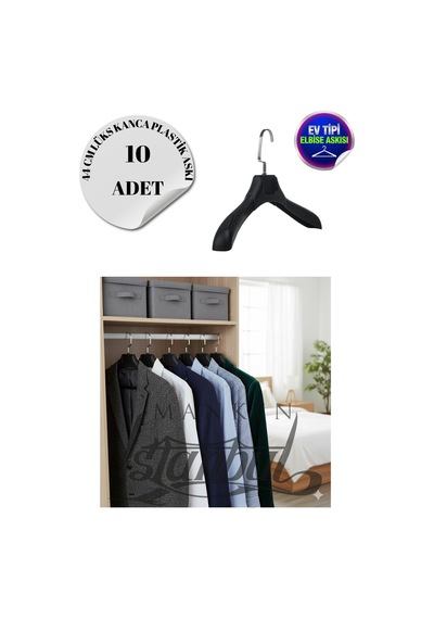 Ceket Askısı 44 Cm Soft Siyah Plastik Bluz Elbise Kıyafet Askısı Ev Tipi 10 Adet Diğer