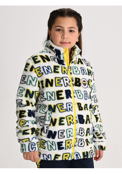 Fenerbahçe Beyaz Tribün Patternli Çocuk Peluş Sweatshirt