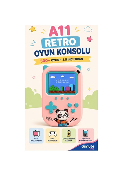 A11 Retro Oyun Konsolu 500 Oyunlu 3.5 İnç Ekran 2 Kişilik Tv Bağlantılı Pembe - 909994251