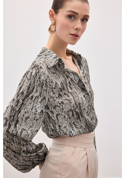 Sateen Desenli Gömlek - Kahve-136627 kahve
