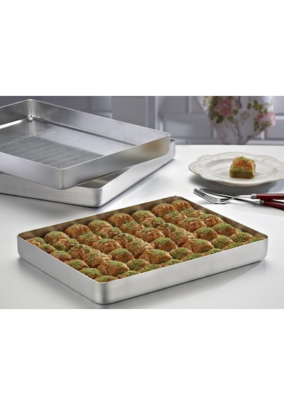 Alüminyum Baklava ve Börek Tepsisi 25X35X3 CM. 600 Gr Gümüş