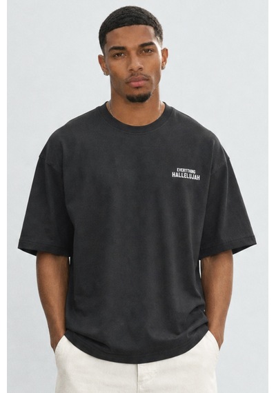 Respire Erkek Hallelujah Baskılı Oversize T-shirt Siyah