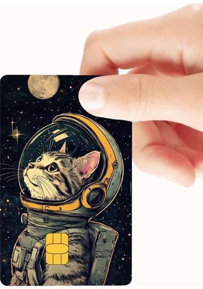 Uzay Astronotu Kedi Temalı Kredi Ve Banka Kartı Kaplama Sticker Standart