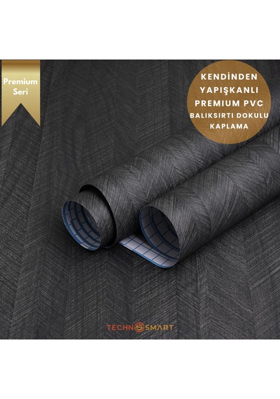 Technosmart 60 100cm Kendinden Yapışkanlı Balıksırtı Desenli Premium Duvar Kağıdı Masa Dolap Kaplama Antrasit