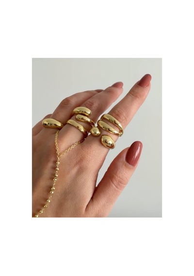 Lunarie Kalın Dome Chunky Yüzük Seti 14k Gold Ayarlanabilir Altın