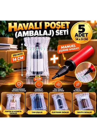Havalı Poşet Ambalaj Seti 5 Adet + Şişirme Aparatı
