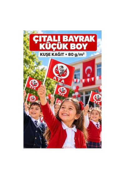 Atatürklü Çıtalı Bayrak Kağıt 20x12 Cm 20 Adet Atalı Bayrak Çıtalı Sopalı Küçük Bayrak Plastik Çubuklu Bayrak Bayram 1
