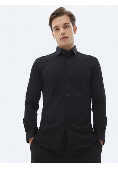 Kip Siyah Düz Regular Fit Dokuma Casual %100 Pamuk Gömlek Siyah Kip Siyah Düz Regular Fit Dokuma Casual %100 Pamuk Gömlek Siyah