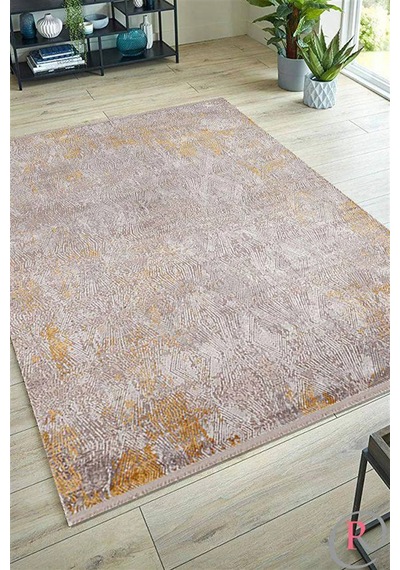 Sanat Halı Doku 1083 Gri Hardal Modern Salon Halısı Hardal