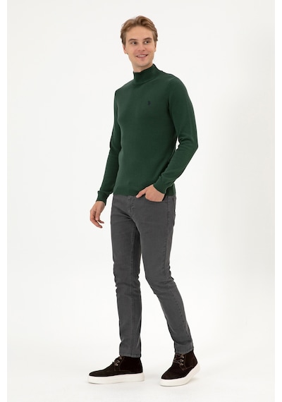 U.S. Polo Assn. Erkek Slim Fit Boğazlı Koyu Yeşil Basic Kazak 50313712-VR079