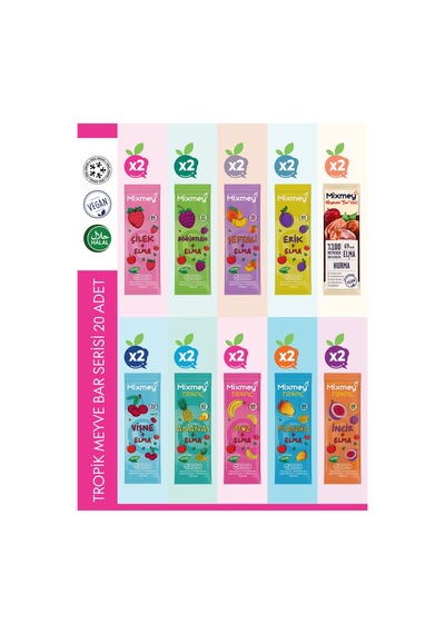 Mixmey Tropik Meyve Bar Serisi 20 Adet | Atıştırmalıklar – Vegan, Glutensiz (20GR X 20 ADET)