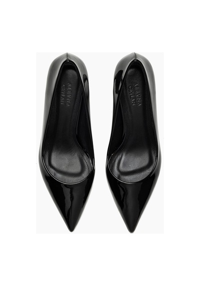 Olena Hakiki Deri Astar Siyah Rugan Sivri Burunlu Stiletto Kadın Ayakkabı