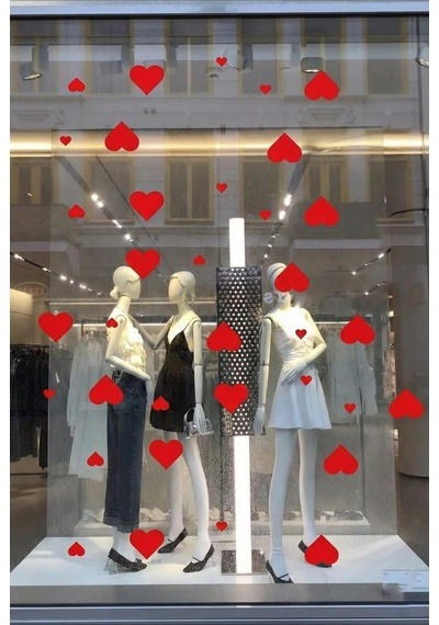 50 Adet Kırmızı Kalp - Sevgililer Günü Cam Vitrin Duvar Süsleme Sticker Çok Renkli