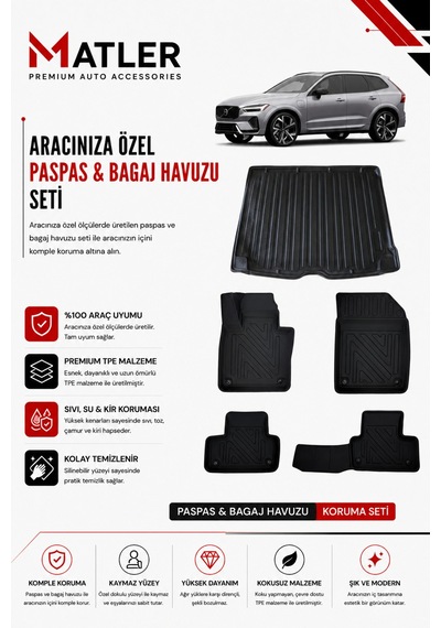 Volvo Xc60 2023 Model 4d Ekstra Havuzlu Paspas Ve Bagaj Havuzu Set