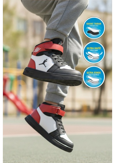 Kırmızı Cırtlı Erkek Çocuk Hi Sneaker Çok Renkli