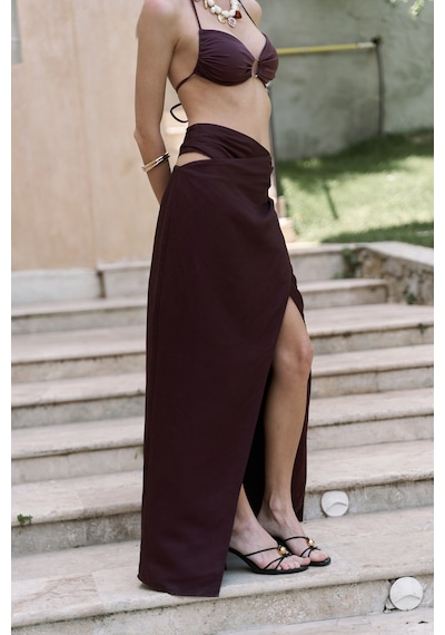 Mai Collection Mai Studios Co. Fabriyonto Asimetrik Bordo Uzun Etek Bordo