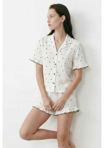 Kadın Relaxed Lastikli Beyaz Pijama Takımı