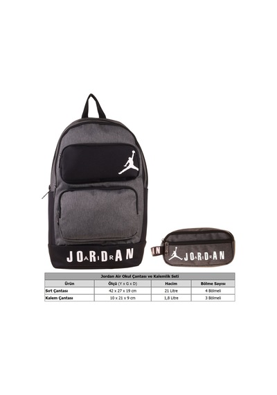 Jordan Air Cleveland Grey Gri İkili Sırt Çantası Ve Kalemlik Seti - Erkek Çocuk - Setja-q3170c