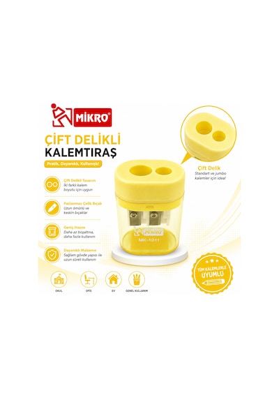 Mikro Çift Delikli Kalemtıraş 24 Adet Tek Kutu Hazneli Standart Ve Jumbo Kalem Uyumlu Mk-1011
