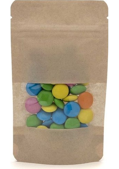 Packtory Pencereli Kraft Kilitli Doypack Ambalaj 11X18,5+3,5 cm. 100 Gr. - 50 Adet