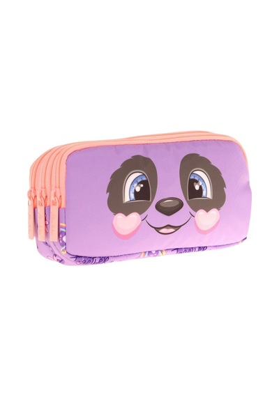 Kaukko Kids Üç Bölmeli Mor Somon, Panda Desenli, Kız Çocuk Okul Kalemliği - L8233 Mor - Somon