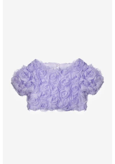 Le Mabelle Lila Kısa Kollu Gül Aplike Detaylı Kız Çocuk Crop Bluz - Millie Lila