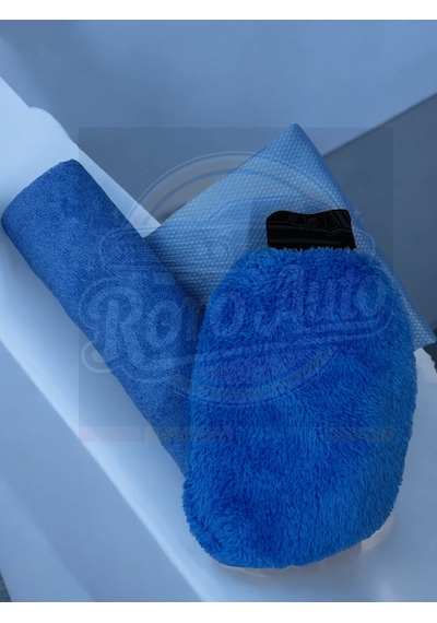 Roro Auto Alpler Mavi Mikrofiber Oto Temizlik Seti Araç Kurulama Havlusu Cam Bezi Yıkama Eldiveni