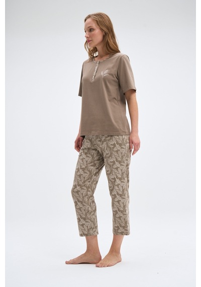 Relax Mode Kadın Bej Kapri Pijama Takımı- 2054r