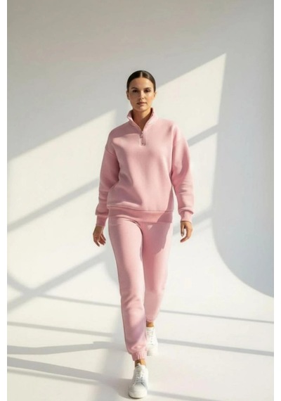 Rovebella Amore Fermuar Detaylı Dik Yaka Sweatshirt Somon