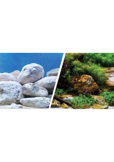 50 Cm-1metre Çift Taraflı Akvaryum Arka Fon Beyaz Kayalı Ve Bitkili
