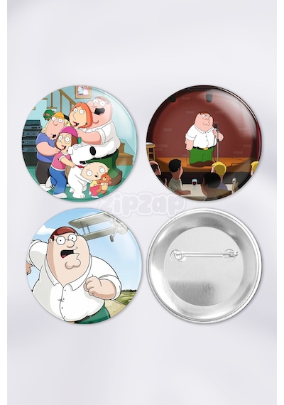 Family Guy Çanta Süsü Rozet İğneli Buton Rozet Seti 3 Adet Üçlü