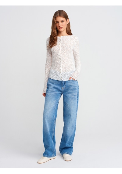 Dilvin 71790 Boru Paça Efektli Kumaş Denim Pantolon-mavi Mavi