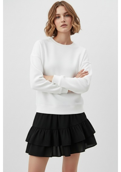Uyguntarz Unisex Yumuşak Dokulu Düz 3 İplik Oversize Sıfır Yaka Sweatshirt Sade Ve Modern Görünüm beyaz