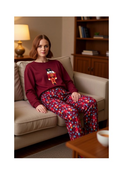 Ersefa Kadın Yılbaşı Desenli Uzun Kollu Pijama Takımı Fonksiyonel Dayanı bordo Ersefa Kadın Yılbaşı Desenli Uzun Kollu Pijama Takımı Fonksiyonel Dayanı bordo