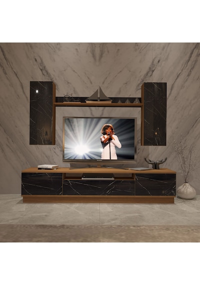 Decoraktiv Trendstyle 5ds Mdf Tv Ünitesi Tv Sehpası Ceviz - Siyah Mermer