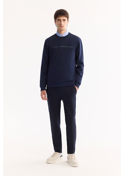 Avva Erkek Lacivert Bisiklet Yaka Pamuklu Bi-stretch Baskılı Regular Fit Sweatshirt A52y1210