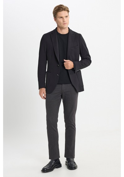 Ac&co Erkek Sıyah Slim Fit Dar Kesim Kırlangıç Yaka Desenli Torba Cepli Ceket Siyah