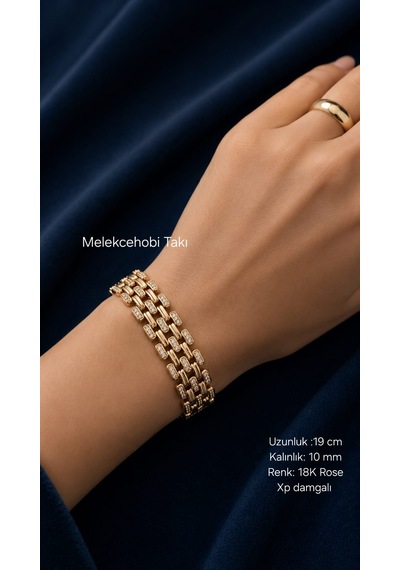 Melekcehobi Xuping Saat Kordonu Model Taşlı Hasır Bileklik 18k Gold Kaplama Altın Rengi