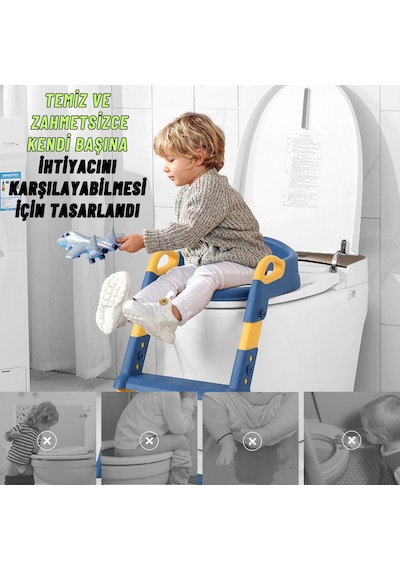 Dekohop Çocuk Merdivenli Klozet Adaptörü Yükseklik Ayarlı Pratik Mavi