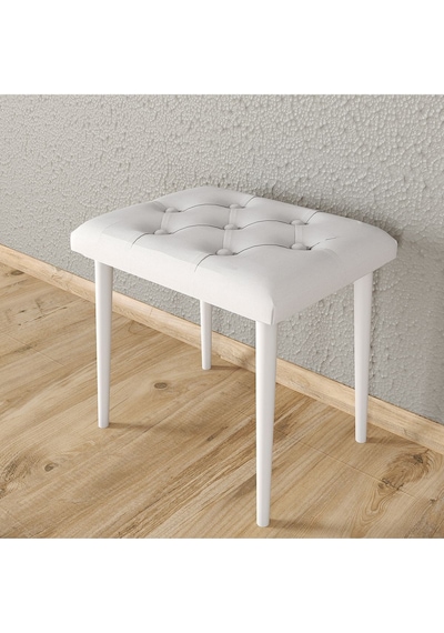 Puf Ahşap Ayaklı Tabure Bej