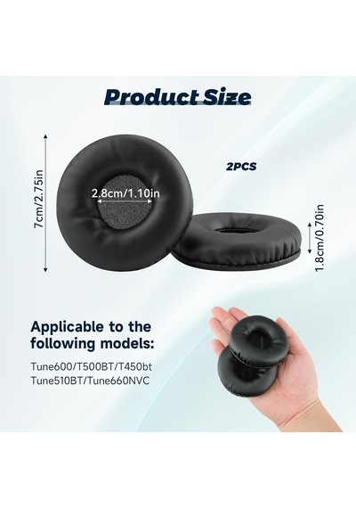 70 Mm Çaplı Kulaklıklar İçin Evrensel Kulak Yastığı, Dolgulu Kulak Yastıkları, Tune 500bt, Wh-ch500/ch510 Ve Diğer Modellerle Uyumlu, Poliüretan Deri Ve Köpük Yedek, Siyah