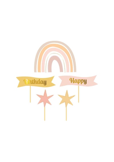 Çok Renkli Gökkuşağı Yıldız Happy Birthday Kürdan Set