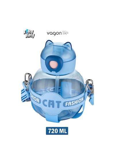 Vagonlife Pipetli 720 ML Boyun Askılı Çocuk Su Matarası -cat Fashion-ffvgn2031