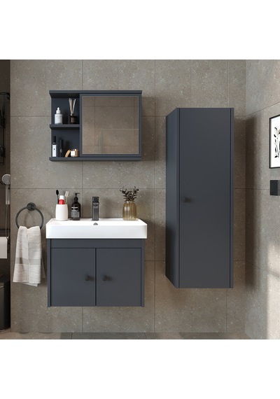 Ada Lavabolu Banyo Alt Dolabı + Banyo Üst Dolabı + Boy Dolabı Ant Antrasit Ada Lavabolu Banyo Alt Dolabı + Banyo Üst Dolabı + Boy Dolabı Ant Antrasit