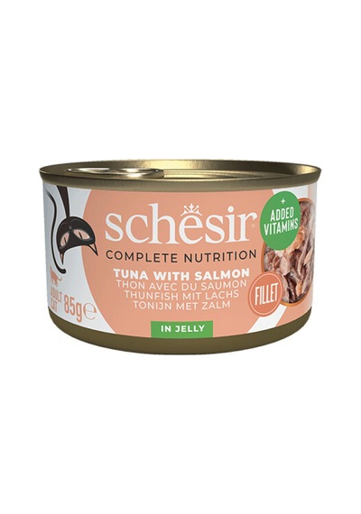 Schesir Ton Balıklı Ve Somonlu Jöleli Konserve Yetişkin Kedi Maması 85 Gr